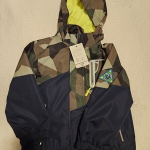 Camouflage Hooded Jacket with Neon Accents